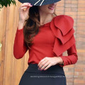 Red Blouses Long Sleeves Left Big Leaves Elegant Office Ladies Classy Modest Tops Shirt Women Fashion Spring Bluas Female Summer